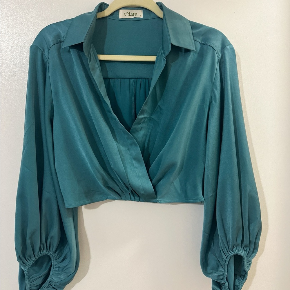 C'isa Teal Satin Blouse
